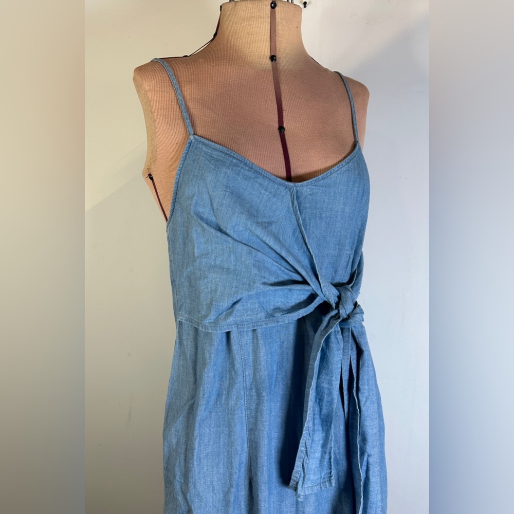 Light Blue Denim Topshop Tie Front Midi Dress with Side Slit US Size 6 - Picture 6 of 9